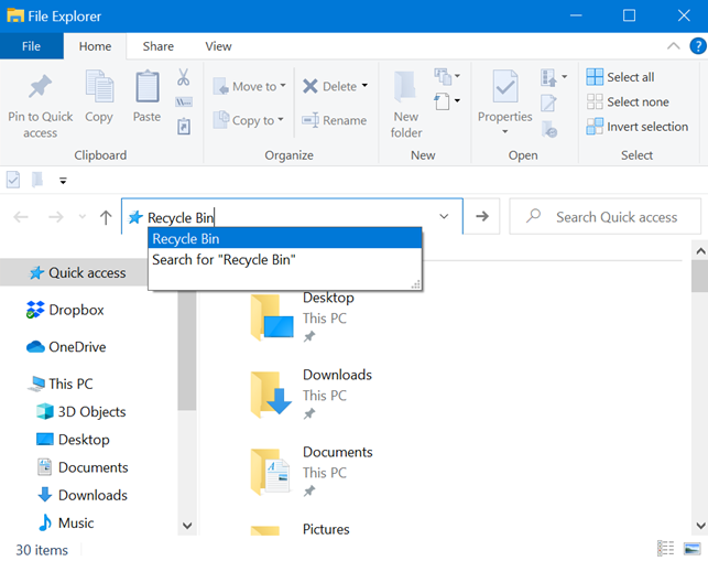 how to find the recycle bin on windows 10